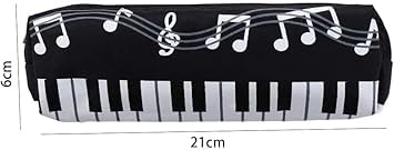 Gowxs Black Oxford Cloth Pencil Case,Square Single Layer Music Notes Piano Keyboard Pencil Case Pencil Holders and Pen Holders Large Capacity Pen Bags Stationery Office Supplies - Image 2