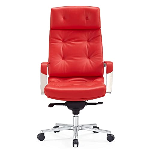 Zuri Furniture Perot Genuine Leather Aluminum Base High Back Executive Chair - Red #TOP3