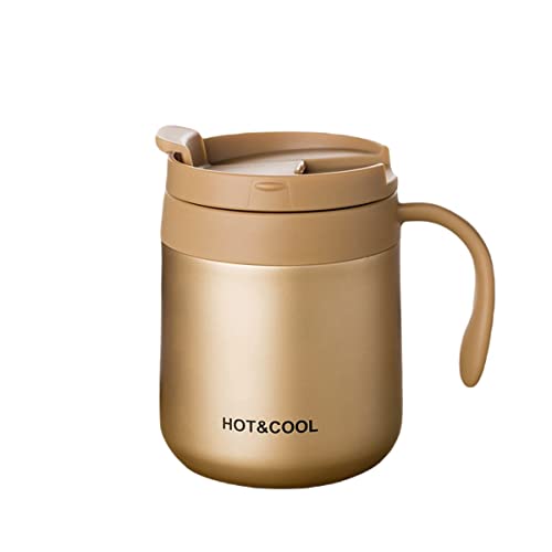 Image of Mockery Stainless Steel 350ml Coffee Cup, Thermal Mug, Vacuum Insulated, Tea Cup, Cup with Handle and Lid for Office Desk Work (Gold)