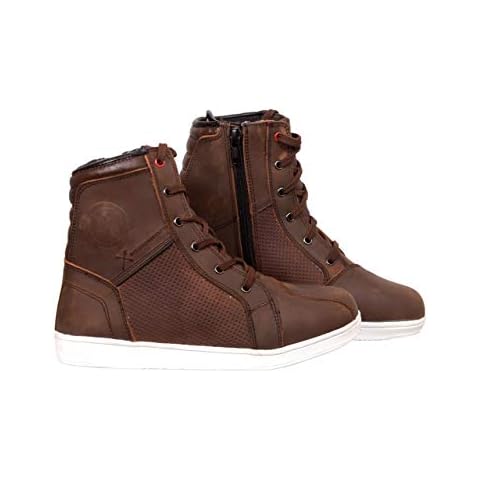 ZXT MOTO Motorbike Shoes Mens Leather Waterproof Motorcycle Riding Racing Shoes Fashion Sneakers for Bikers (Brown, uk_footwear_size_system, adult, men, numeric, medium, numeric_9) Cover
