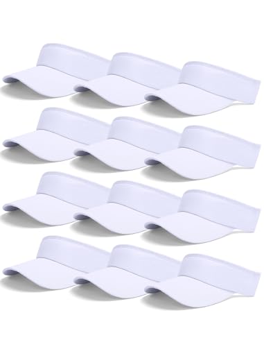 El Mejor Listado de Viseras para Hombre comprados en linea. 47 Paquete de 12 sombreros de visera para el sol, gorra de softbol, ajustable, protección solar para mujeres y hombres, Blanco, M