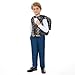 ISYBLO Boy's Suit 3 Pieces Fashion Jacquard Slim Fit Kids Tuxedo with Jacket Vest Pants for Wedding Dinner Birthday Party A-Navy