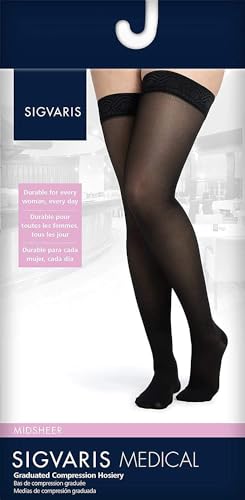 Image of SIGVARIS Women's Style Medium Sheer 750 Closed Toe Thigh-Highs w /Grip Top 20-30mmHg - Nightshade - Large Short