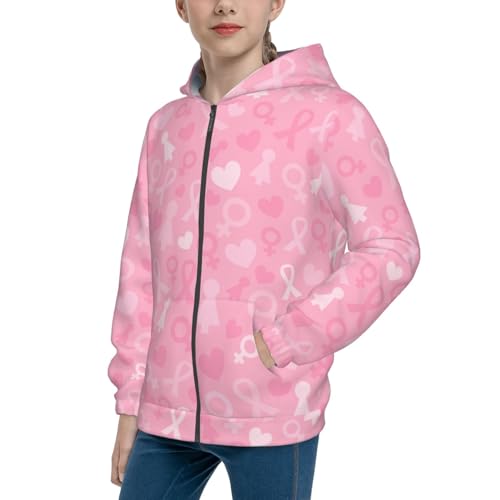 Breast Cancer Awareness Kids Pullover Hoodies Boys Zip Up Sweatshirts Girls Athletic Clothes with Pocket