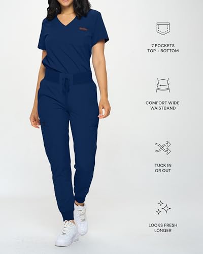 Image of Monarch Uniforms Slim Fit Stretchy Scrubs Women's Jogger Scrub Set Slim Jogger Scrubs with Tuck-In Top for Women