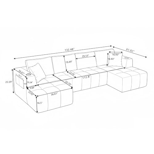 Image of KCGKCG 132 inch U Shaped Chenille Cloud Couch - No Assembly Required, Dark Gray