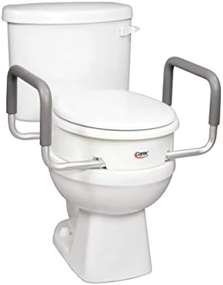 Carex 3.5 Inch Raised Toilet Seat with Arms - For Elongated Toilets, Elevated Toilet Riser with Removable Padded Handles, Easy On and Off, Support 250 lbs, White