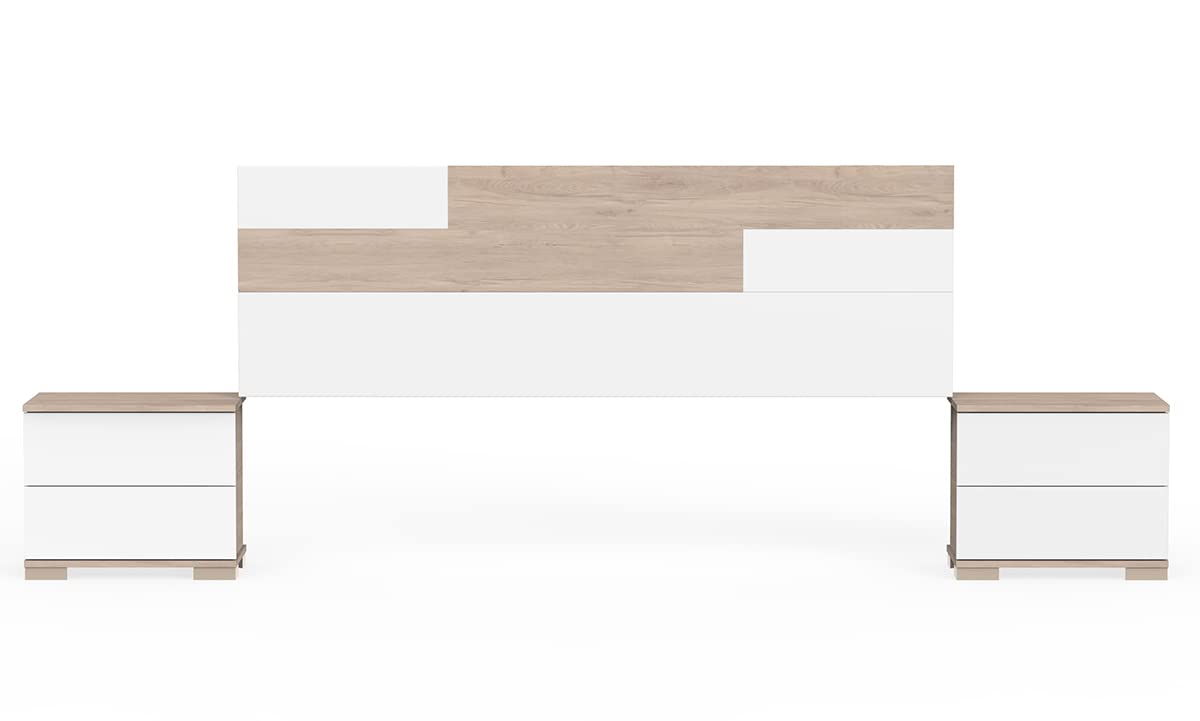 PEGANE Ensemble de Chambre à Coucher Adulte Coloris Effet Bois/Blanc (Armoire + 2 chevets et tête de lit