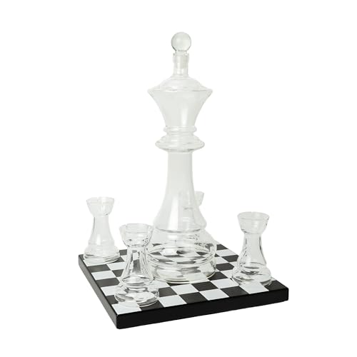 Connoisseur Creations Glass Chess Decanter and Rook Glasses with Chessboard Base