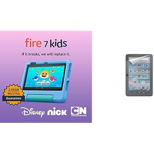 Amazon Fire 7 Kids tablet, 7" display 16GB (Blue) + 2-pack Screen Protector