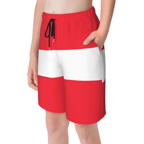 Austrian Flag Youth Beach Pants, Soft and Breathable, with Drawstring Waist, Suitable for Sports and Leisure.4