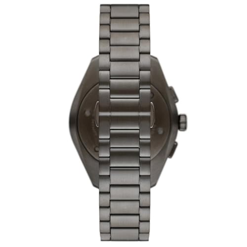 Image of Emporio Armani Watch for Men, Quartz 2 sub dial Chronograph Movement and 43mm Case Size with Stainless Steel Strap, Dark Grey and Blue, 43MM, Bracelet