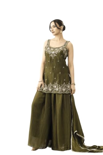 Generic Women's Green Satin Embroidered Kurta Set - Image 2