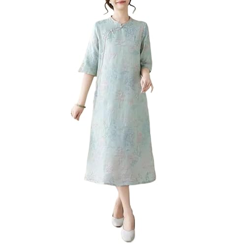 Robe de style chinois brodée en coton-lin noble de haute qualité