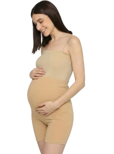 Image of Women's High Waist & Mid-Thigh Cotton Lycra Maternity Shorts|Pregnancy Panty|Maternity Panties Over The Belly for The Pre & Post Pregnancy