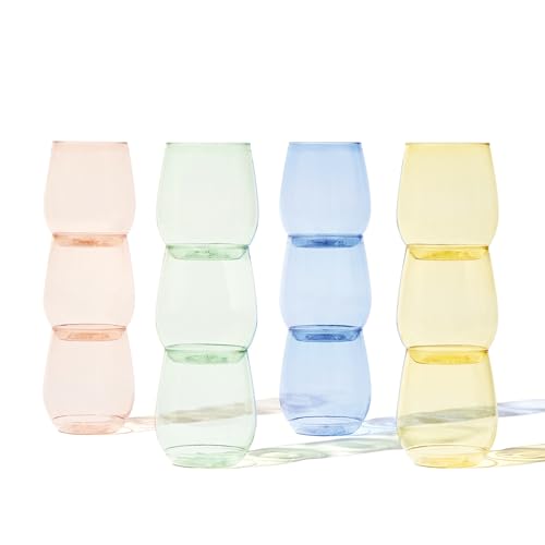 TOSSWARE POP 14oz Vino - Color Series SET OF 12 Premium Quality Recyclable Unbreakable & Crystal Clear Plastic Wine Glasses