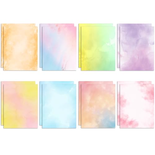 Stationary Paper 48 Pack of Watercolor Letter Writing Paper, Decorative Printer Stationery Sheets with Assorted Designs - Double-sided Printing - 8.5 x 11 Inch