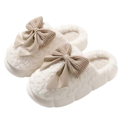 UNICOLD Fuzzy Cute Bow-tie Slippers For Women, Comfy Memory Foam Cloudy Soft Warm Slippers Indoor Outdoor In Winter