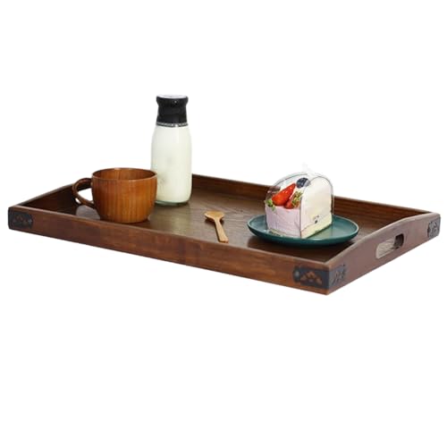 Genérico Bandeja de Bambú para Servir con Asas de Madera para Desayuno, Té, Aperitivos | Práctica de cocina para mesa de café, cama, sala de estar, decoración, servicio en casa u oficina.