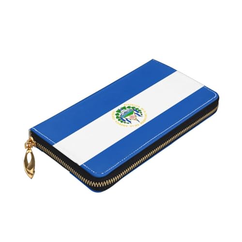 Leather Women Wallets, Long Credit Card Holder, El Salvador Print Billfold Clutch & Travel Purse Large Capacity3