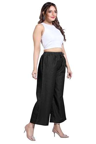 Image of BENKILS Women's Denim Cotton Blend Mid RIS Regular Fit Palazzo Pants - Available Size - S to 7XL