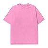 Womens Oversized Vintage Tee Shirts | Washed Crew Neck | Loose Distressed Tees Fashion Cotton Clothes - Daily Hot Pink XXL #4