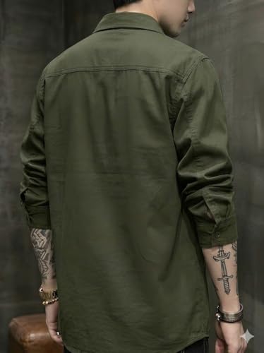 Image of SMOWKLY Men's Casual Shirt Jacket for Men | Lightweight 100% Cotton Overshirt | Full Sleeve Utility Shacket with Pockets | Stylish for Everyday Wear | Full Sleeve Button Down Shirt