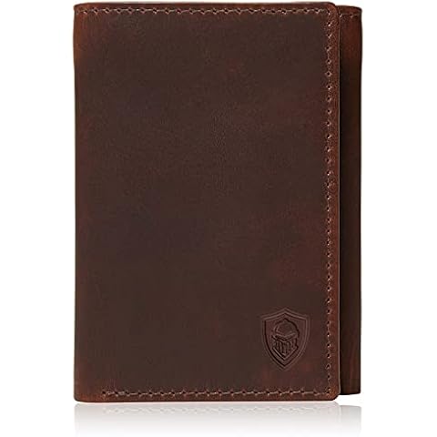 BLACKSTEELE Trifold Wallets for Men RFID - Genuine Leather Slim Wallet with ID Window Front Pocket Wallet Gifts Crazyhorse Brown Cover