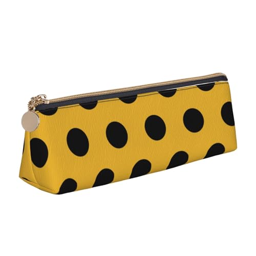 Astuccio per matite astuccio per penne triangolari portatile per ufficio scolastico Pois neri su stampato giallo pelle
