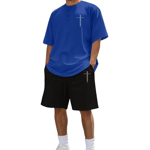 Chándal para hombre Chándal Chándal de letras cristianas Conjunto de dos piezas Traje deportivo de ocio Transpirable 2 Piezas Pantalones Cortos y Camiseta Conjunto Playa Traje Casual, O azul., S