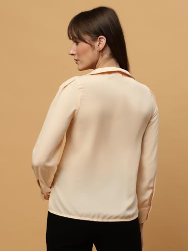 Image of BEATNIK Womens Solid Color Fashion Full Sleeve Peter Pan Collar Woven Spring Summer Casual Loose T Shirts Tops