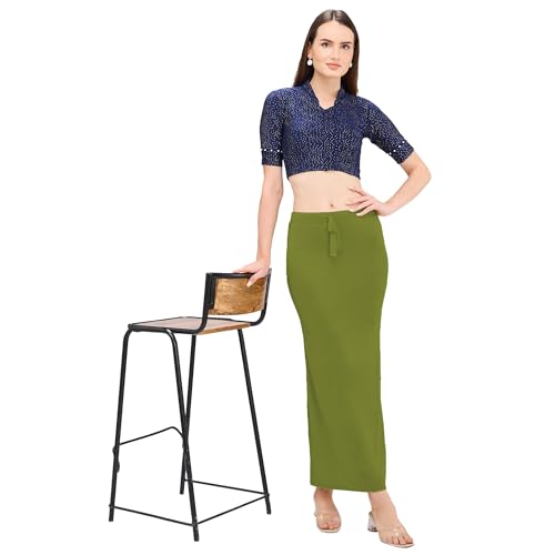 Image of DESI GIRL Satin Shimmer Stretchable Saree Shapewear Petticoat with Drawstring for Women | Mermaid fit Saree Petticoat with Side Slit for Easy Movement | Saree Shaper | Long inskirt