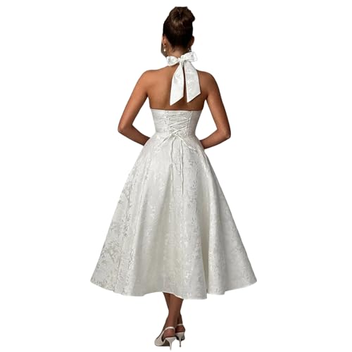 Women's Elegant Floral Jacquard Satin Prom Dresses Halter Backless Pleated A-Line Corset Party Gowns Dresses3