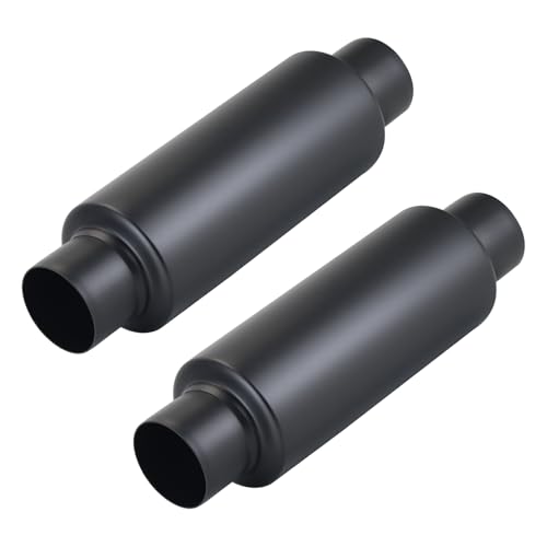 Image of LCGP 2.5 inch Inlet Universal Resonator Muffler, 2.5 inch Outlet 13.77 inch Overall Length Stainless Steel High Performance Muffler, Polished, Pass-Thru Design Black 2pack