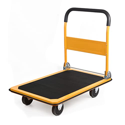 LEADALLWAY - LEADALLWAY Platform Truck Large Size 880lbs Heavy Duty Foldable Push Cart 35.8x24x34.3inches Yellow