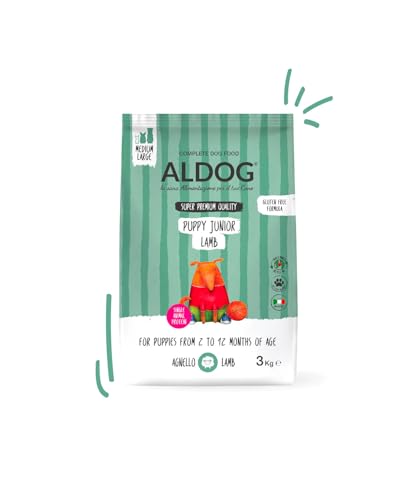 Pienso monoproteico para perros y cachorros, alimento para perros cachorros de todas las tallas y razas, N. ALDOG PUPPY-JUNIOR LAMB Croquetas medianas/grandes, 1 paquete de 3 kg, 1 x 3 kg.