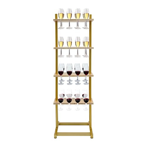 Champagne Glass Holder for Party Gold Champagne Wall Stand 4 Tier Champagne Rack Wood Wine Glass Holder Up to 32 Cups Champagne Tower Stand Wine Rack Display Floor Mounted Wine Glass Stemware Rack