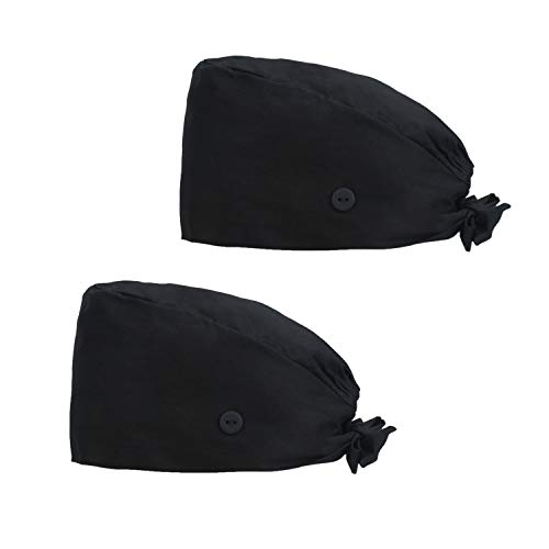 Image of QBA Adjustable Working Cap with Button, Cotton Working Hat Sweatband, Elastic Bandage Tie Back Hats for Women & Men, One Size