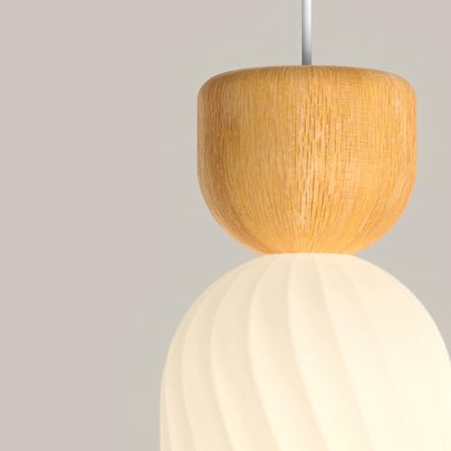 Lámpara colgante de cristal y madera de tronco con base E14 de diseño artesanal 7