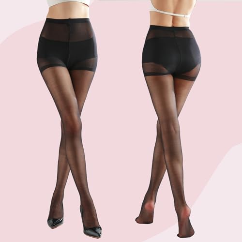 Weziarer 2 Pairs Women's Sheer Tights with Run-Resist,20D Ladies High Waist Support Control Top Pantyhose-Reinforced Toes4