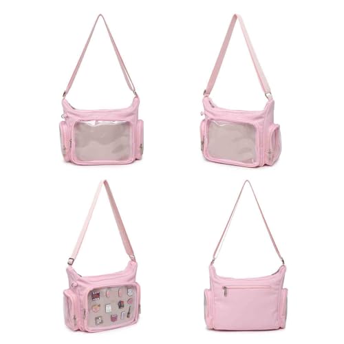 Image of Canvas Ita Bag Crossbody Shoulder Bag Kawaii Purses and Handbags with Anime Pins Display Medium