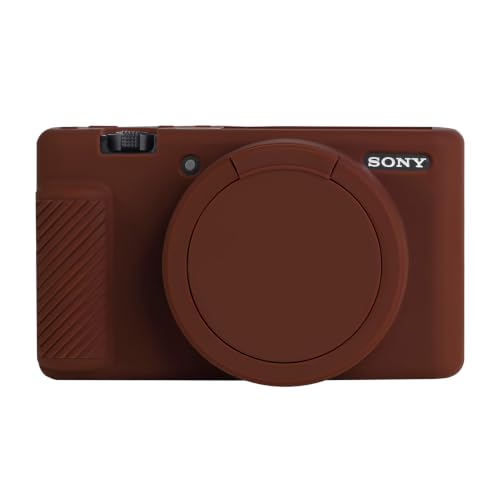 FEACAN Étui pour Appareil Photo numérique Sony ZV-1, Coque de Protection en Silicone, Fine et Anti-Rayures, avec Cache-Objectif Amovible, Marron