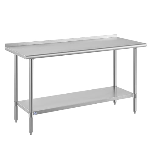 Image of ROCKPOINT All Stainless Steel Perp Table with Backsplash 24x60 Inch, Commercial Heavy Duty Table with Stainless Legs & Adjustable Undershelf, 850 lb Capacity for Restaurant,Home and Outdoor Kitchens