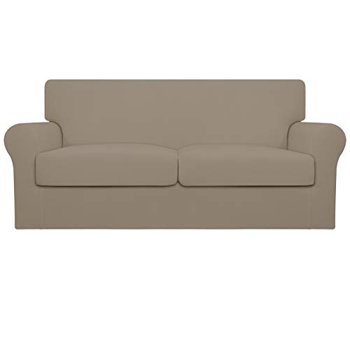 Image of Easy-Going Stretch Oversized Loveseat Couch Cover for 2 Cushion Washable | Sofa Slipcover for Stretch 2 Separate Sectional Cushion Couch - Furniture Protector for Pets, Kids Natural