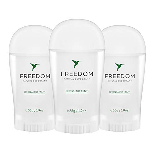 Freedom EWG Verified 100% Natural Aluminum Free Deodorant Stick For sensitive Skin for Women & Men - Cruelty Free, and It REALLY works (Bergamot Mint (Plastic), 3 Pack)