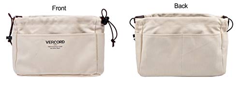 Vercord Canvas Handbag Organizers, Sturdy Purse Insert Organizer Bag In Bag, 10 Pockets Beige Small #TOP3