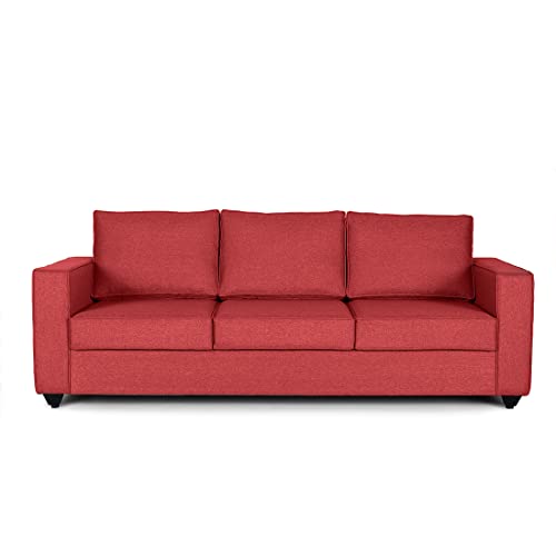 Image of Wakefit Sofa Set | 3 Year Warranty | Mini 3 Seater Sofa for Living Room, Wooden Couch - Napper Mini (Omega : Red)