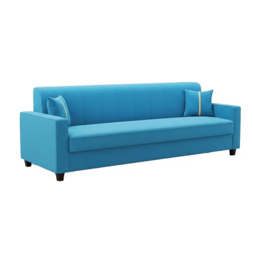 Image of FURNY Cosmos 3 Seater Fabric Sofa Set (Aqua Blue) Premium Velvet Finish | Durable Comfort | Ideal for Living Room