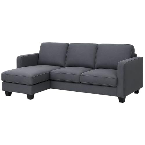 Image of FURNY Arlo 4 Seater Fabric LHS L Shape Sofa Set (Dark Grey) Premium Velvet Finish | Ideal of Living Room