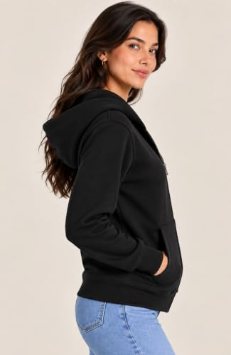 Image of SANE ORIGINALS Women's Cotton Blend Fleece Zip Up Hoodie Sweatshirt, Warm Winter Full Zip Jacket with Kangaroo Pockets